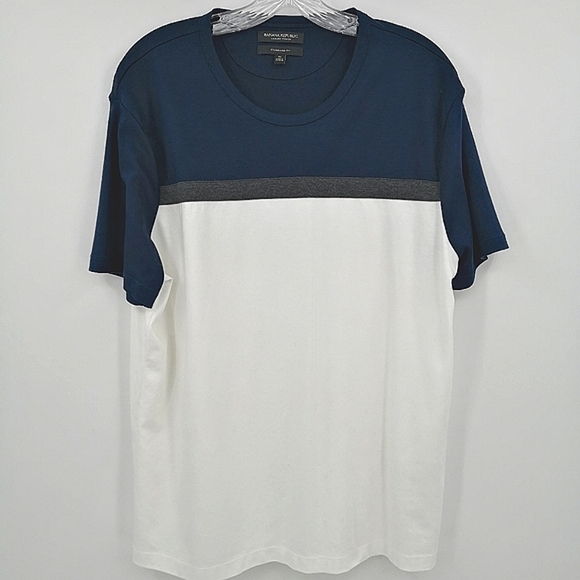 Banana Republic Men's XL Luxury Touch White Crew Neck Blue White Tee Shirt - Picture 5 of 7